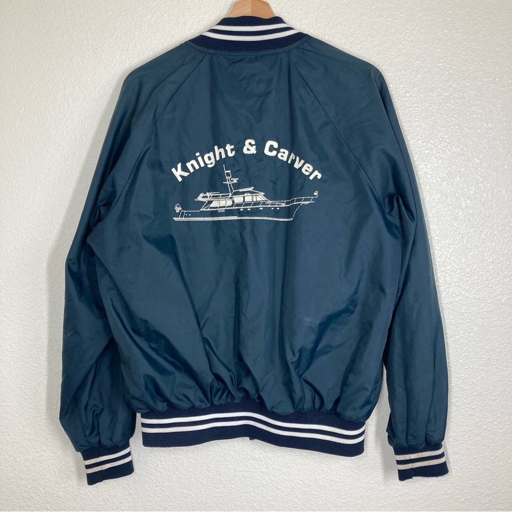 Vintage 80s Bomber Jacket Sailing Windbreaker L Snap Button Up Navy USA Made